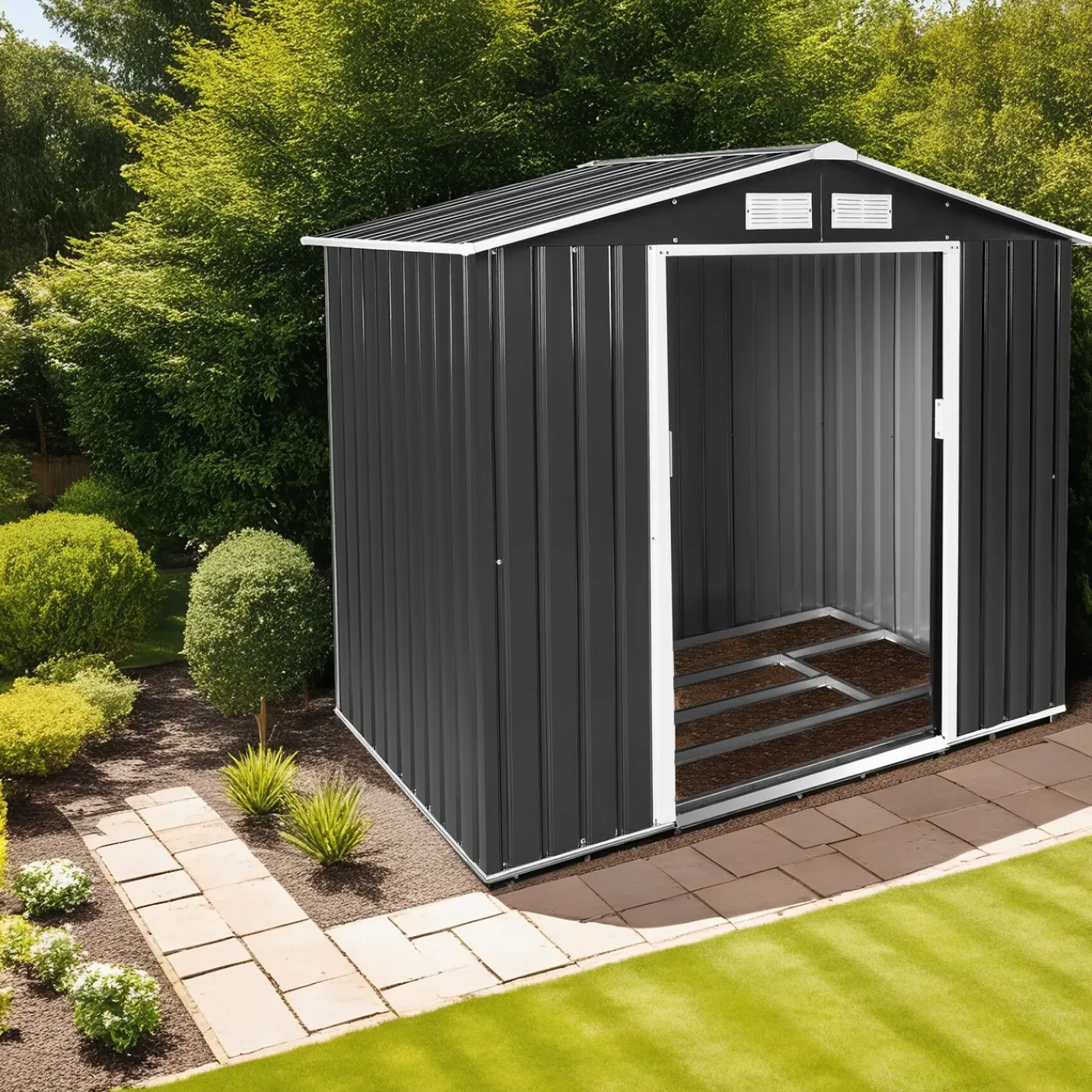 Tectake Tuinhuis Met Zadeldak - Grijs/wit