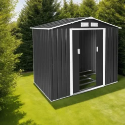 Tectake Tuinhuis Met Zadeldak - Grijs/wit