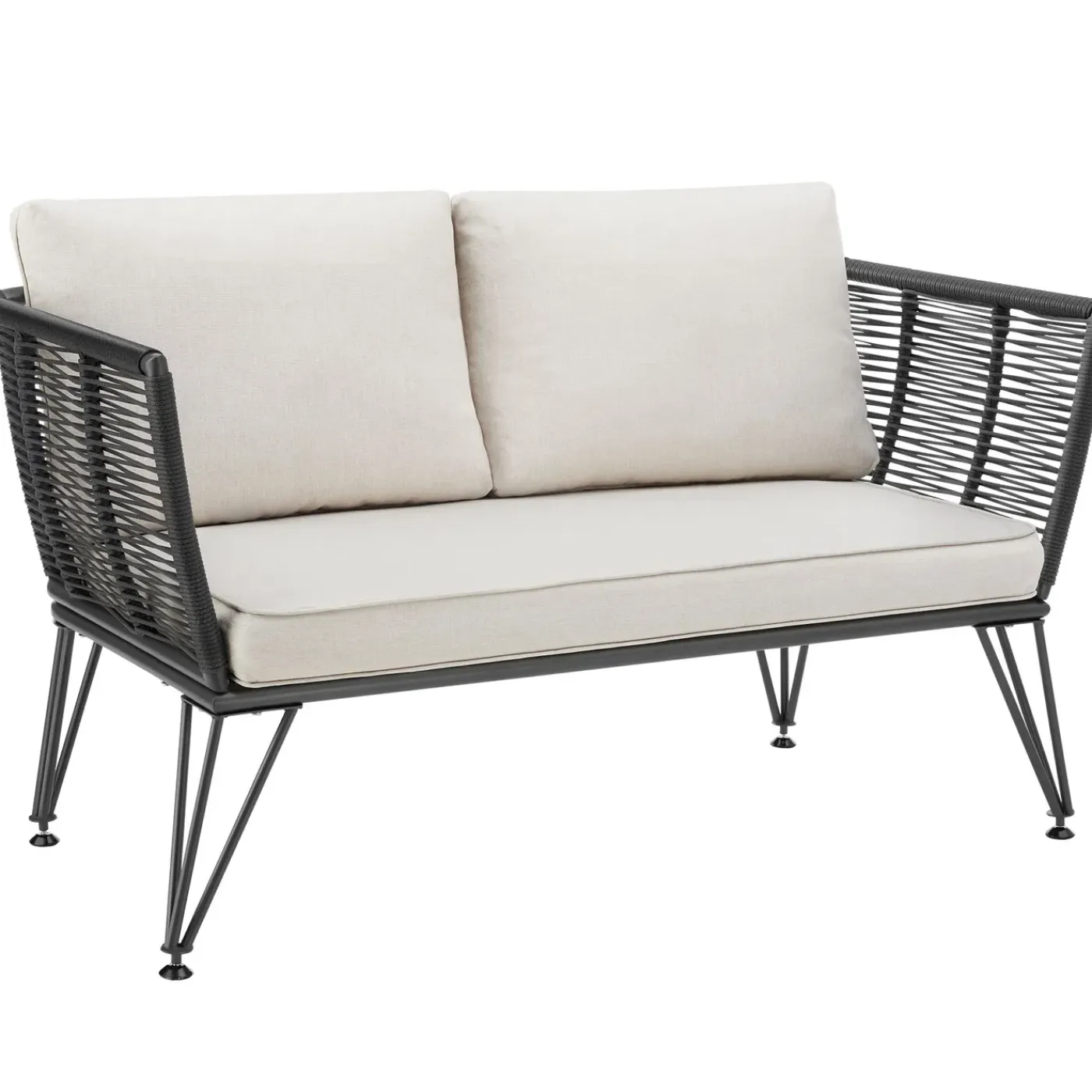 Tectake Tuin-loungebank Sundo In Rope-design Van Wicker - 2 Personen - Antraciet