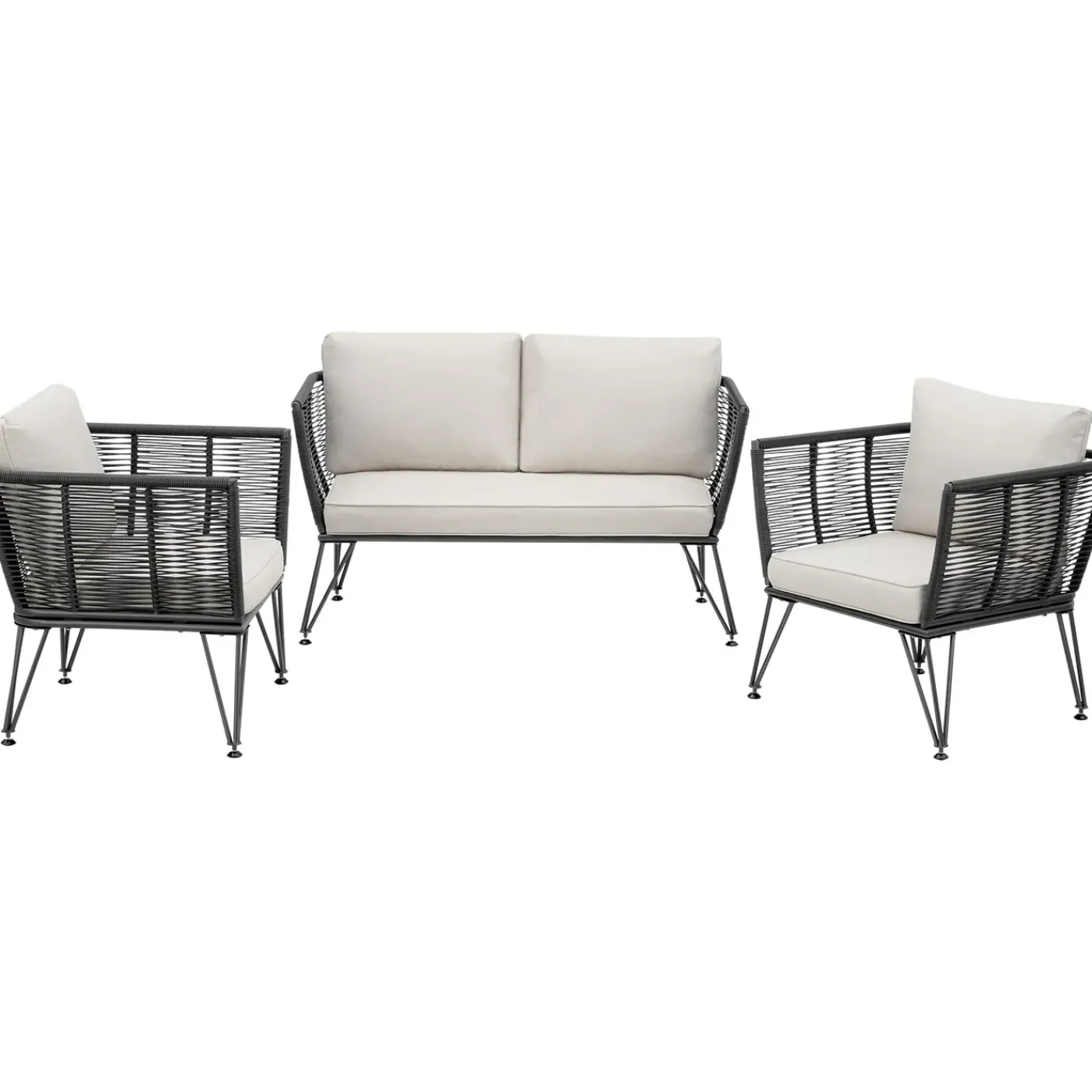 Tectake Tuin-loungeset Sundo In Rope-design Van Wicker - 4 Personen - Antraciet