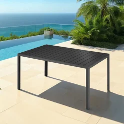 Tectake Tuintafel Buitentafel - Roestvrij Aluminium - Zwart - 150x90x75cm - Kunststofkappen