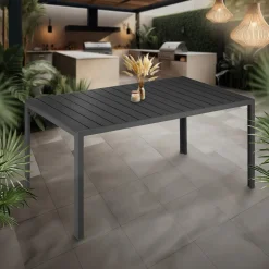 Tectake Tuintafel Buitentafel - Roestvrij Aluminium - Zwart - 150x90x75cm - Kunststofkappen