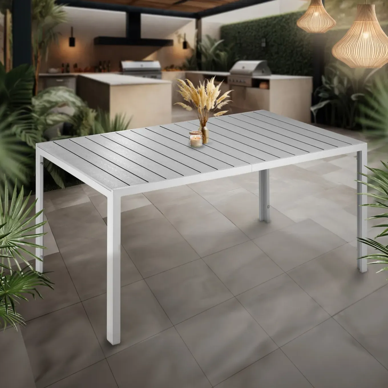 Tectake - Tuintafel - Roestvrij Aluminium - Houtlook - Verstelbare Voetjes - Zilver/grijs