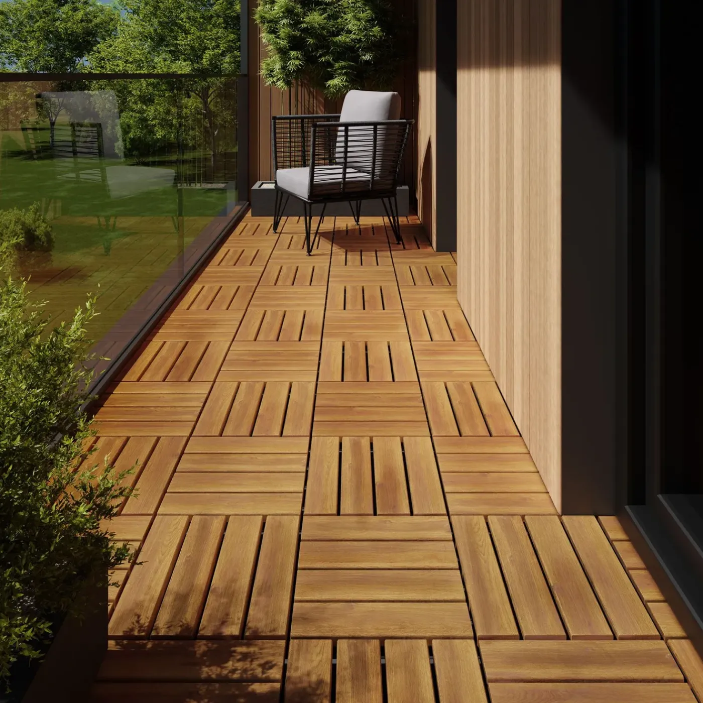 Tectake Tuintegels Tabula Lamellen Van 4 - 31 X 31 Cm - Set Van 40 Terrastegels - Bruin