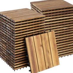 Tectake Tuintegels Tabula Lamellen Van 4 - 31 X 31 Cm - Set Van 40 Terrastegels - Bruin
