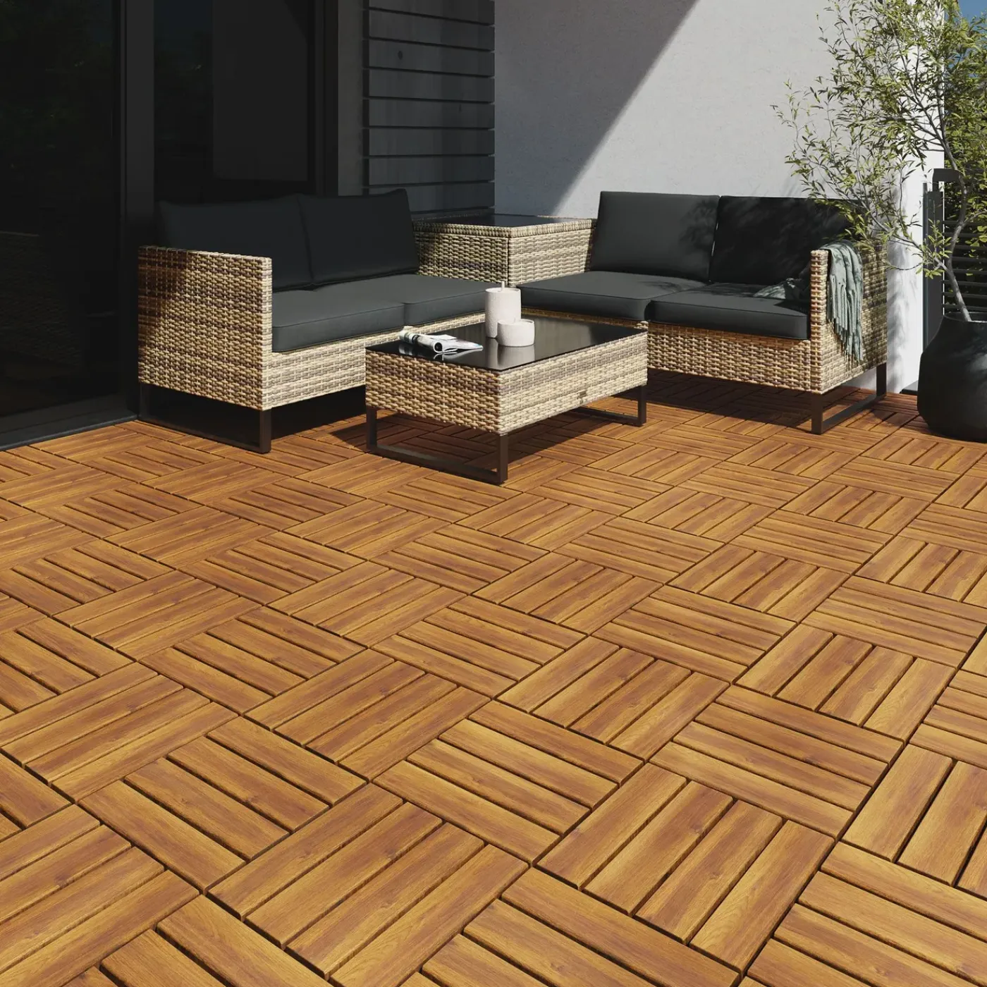 Tectake Tuintegels Tabula Lamellen Van 4 - 31 X 31 Cm - Set Van 20 Terrastegels - Bruin