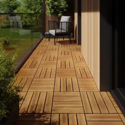 Tectake Tuintegels Tabula Lamellen Van 4 - 31 X 31 Cm - Set Van 20 Terrastegels - Bruin