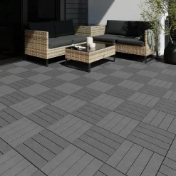 Tectake Tuintegels Tegulas, Wpc In Houtlook - 31 X 31 Cm - Set Van 22 Terrastegels - Grijs