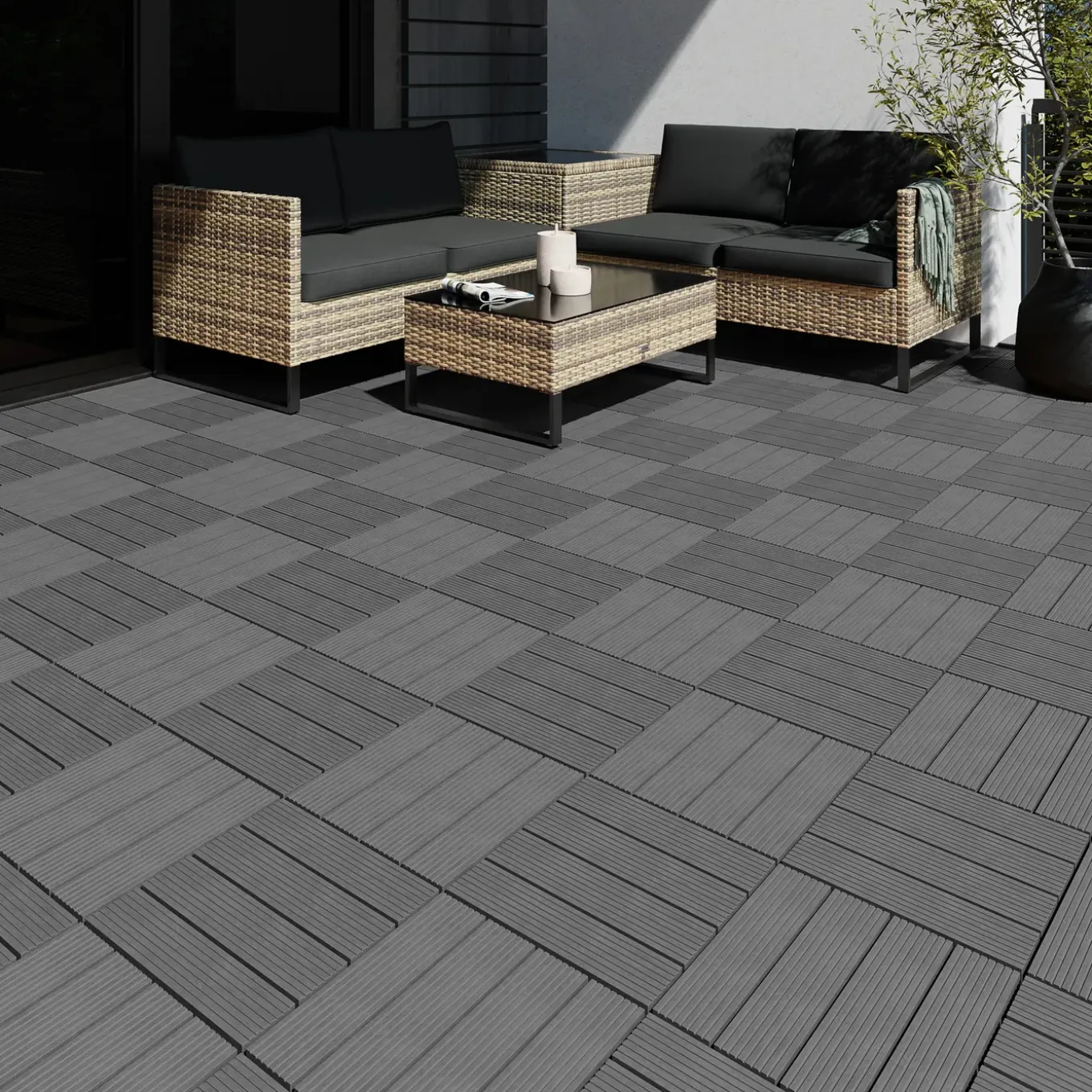 Tectake Tuintegels Tegulas, Wpc In Houtlook - 31 X 31 Cm - Set Van 22 Terrastegels - Grijs