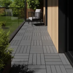 Tectake Tuintegels Tegulas, Wpc In Houtlook - 31 X 31 Cm - Set Van 22 Terrastegels - Grijs