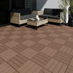 Tectake Tuintegels Tegulas, Wpc In Houtlook - 31 X 31 Cm - Set Van 22 Terrastegels - Bruin