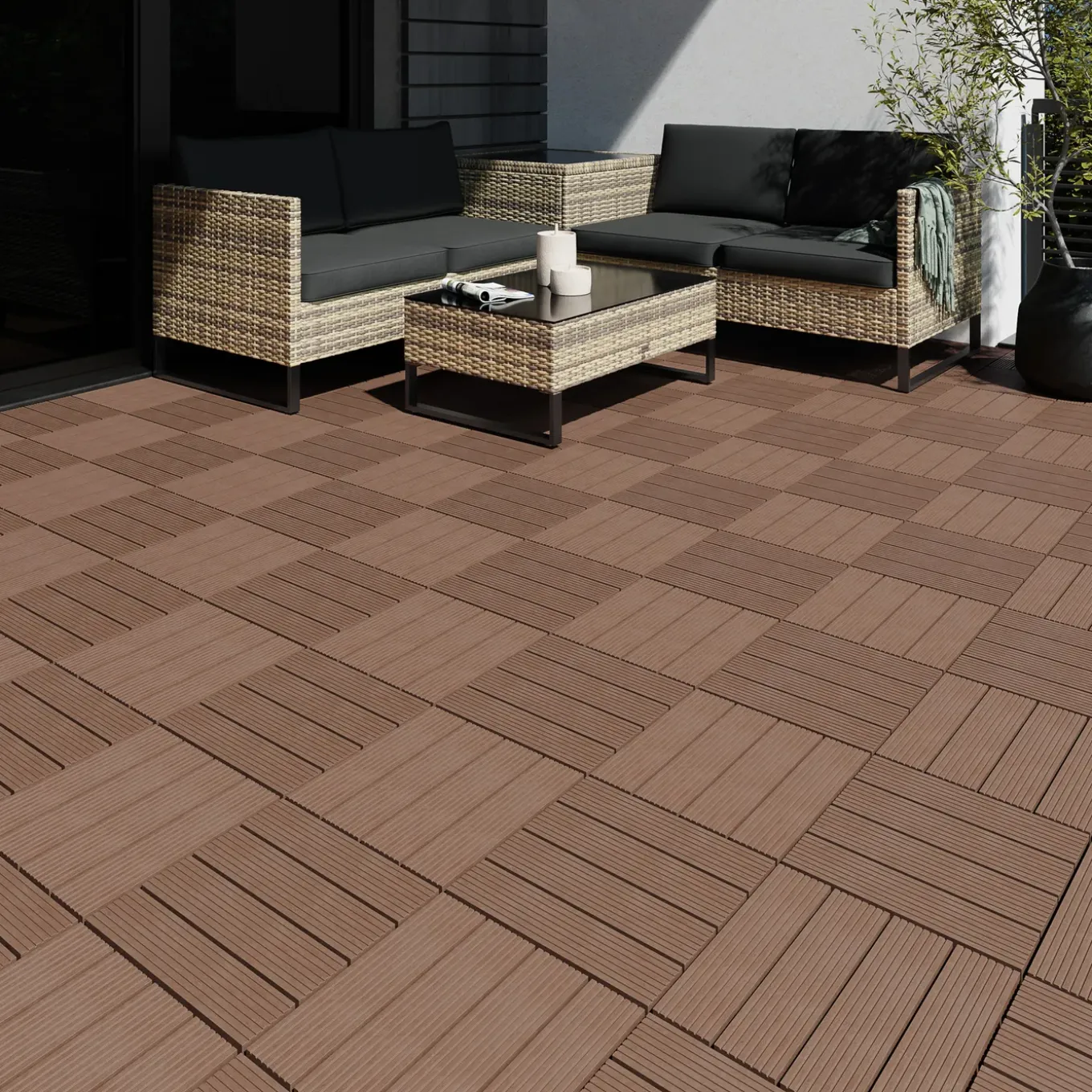 Tectake Tuintegels Tegulas, Wpc In Houtlook - 31 X 31 Cm - Set Van 22 Terrastegels - Bruin