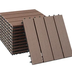 Tectake Tuintegels Tegulas, Wpc In Houtlook - 31 X 31 Cm - Set Van 11 Terrastegels - Bruin