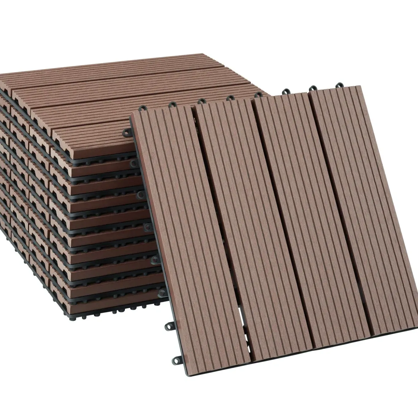 Tectake Tuintegels Tegulas, Wpc In Houtlook - 31 X 31 Cm - Set Van 11 Terrastegels - Bruin