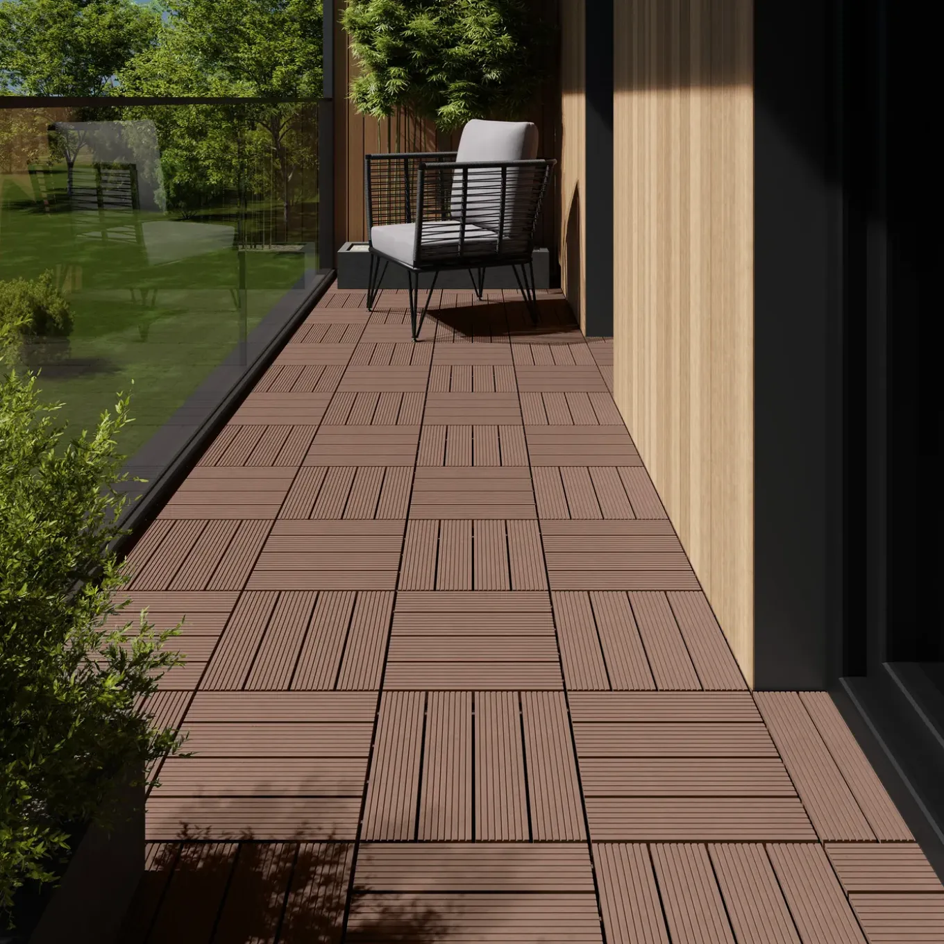 Tectake Tuintegels Tegulas, Wpc In Houtlook - 31 X 31 Cm - Set Van 11 Terrastegels - Bruin