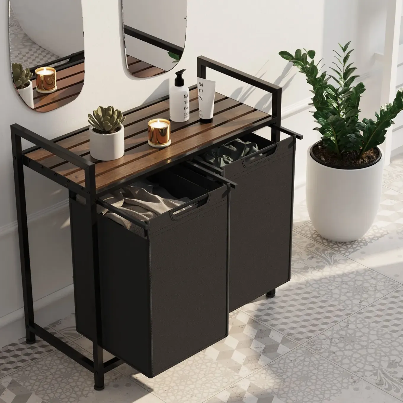 Tectake Wassorteerder Met Plank - Industriële Stijl - Zwart/bruin