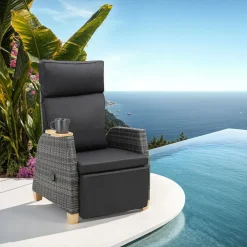 Tectake Wickerfauteuil Pescara Met Aluminium Frame - Verstelbare Rugleuning - Grijs