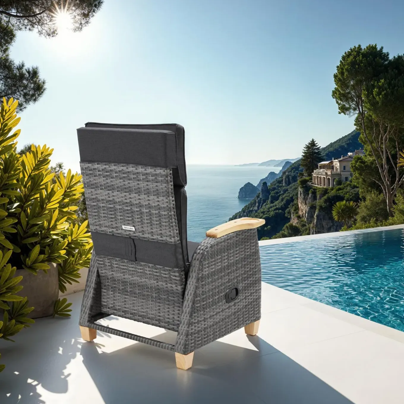 Tectake Wickerfauteuil Pescara Met Aluminium Frame - Verstelbare Rugleuning - Grijs