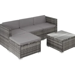 Tectake - Wicker Loungeset - Grijs - Modulair - Uv-bestendig - Stalen Frame - Met Glazen Tafel