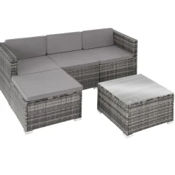 Tectake - Wicker Loungeset - Grijs - Modulair - Uv-bestendig - Stalen Frame - Met Glazen Tafel