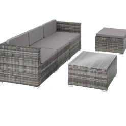 Tectake - Wicker Loungeset - Grijs - Modulair - Uv-bestendig - Stalen Frame - Met Glazen Tafel