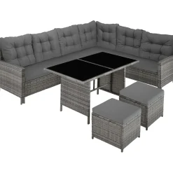 Tectake Wicker Loungeset - 6 tot 8 Personen - Modulair - UV- en Weerbestendig - Gevlekt Grijs