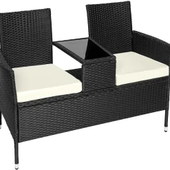 Tectake Wicker Tuinbank Met Tafel - Zwart/beige