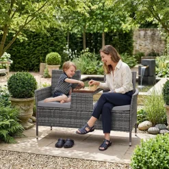 Tectake Wicker Tuinbank Met Tafel - Grijs/lichtgrijs