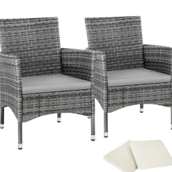 Tectake 2 Wicker Tuinstoelen Met 4 Kussenhoezen - Set Van 2 - Grijs/lichtgrijs