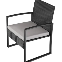 Tectake Wicker Zitgroep Lichtgrijs Zwart Loungeset 2 Personen Afneembare Kussens Tafel Glas