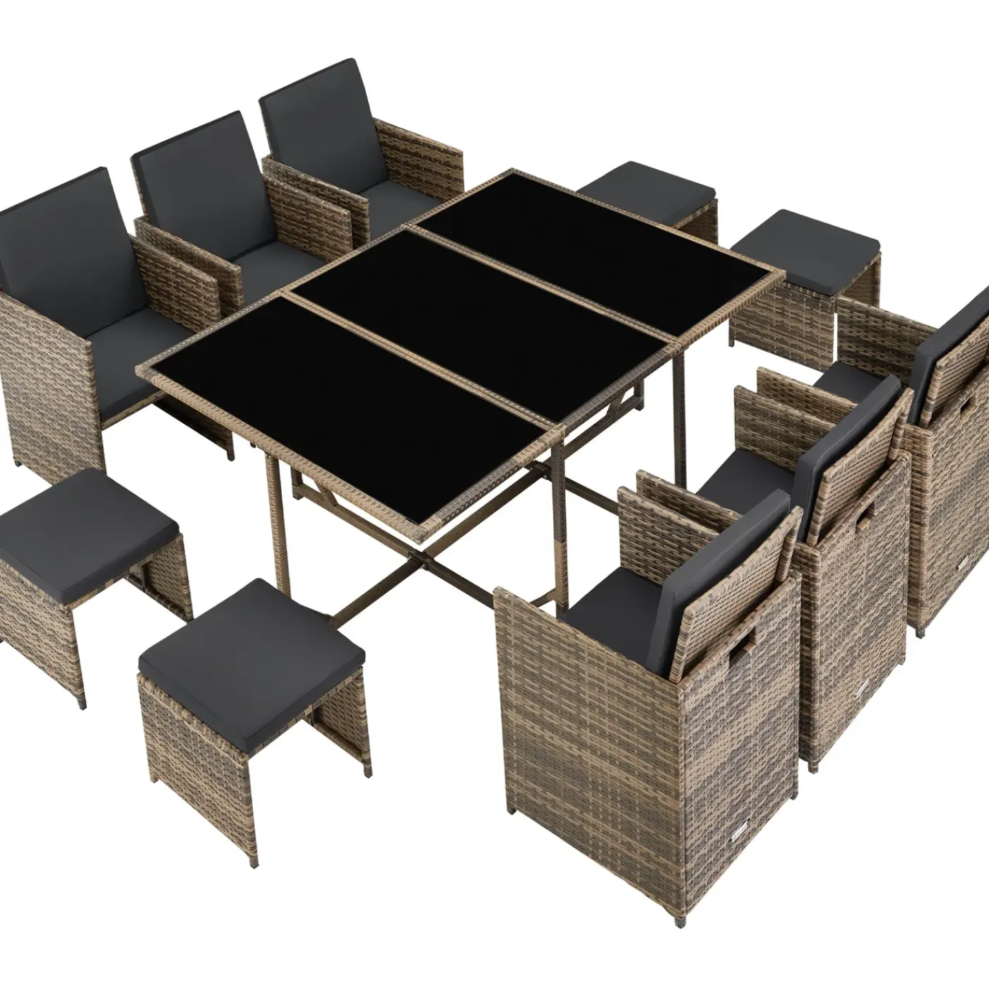 Tectake Wicker Zitgroep - Natuur - Inclusief Beschermhoes - Modulaire Buitenmeubelen