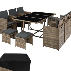 Tectake Wicker Zitgroep - Natuur - Inclusief Beschermhoes - Modulaire Buitenmeubelen