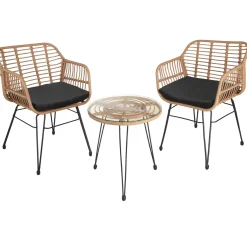 Tectake - Wicker Zitgroep - 2 Persoons - Stalen Frame - Tafel Glas - Uv-bestendig