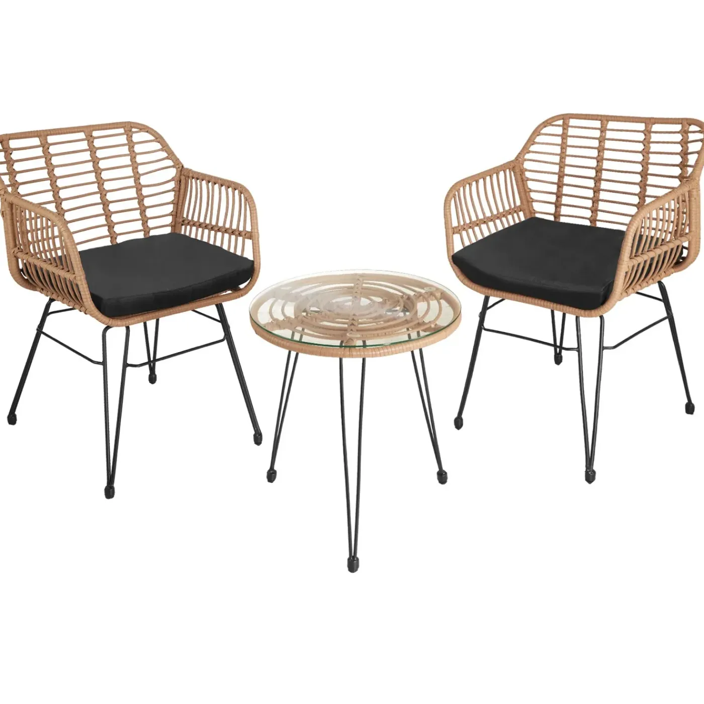Tectake - Wicker Zitgroep - 2 Persoons - Stalen Frame - Tafel Glas - Uv-bestendig