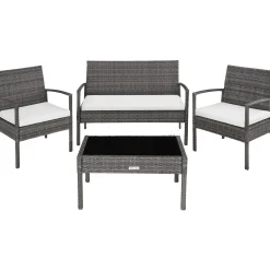 Tectake Wicker Zitgroep Sparta 3+1 - 4 Personen - Weerbestendig - Grijs