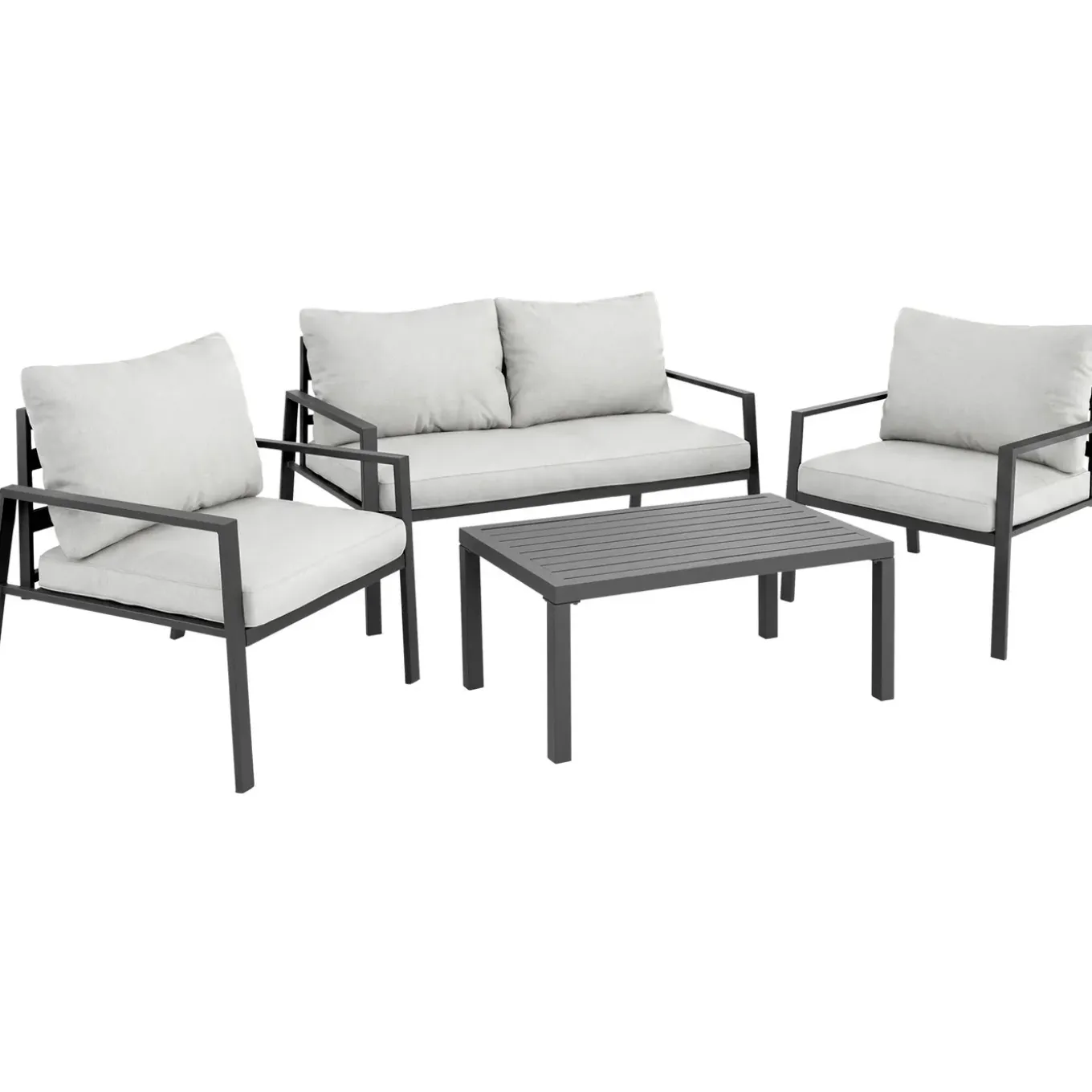 Tectake Zitgroep Göteborg Met Tafel - 4 Personen - Dikte Van De Zitkussens: 10 Cm - Lichtgrijs