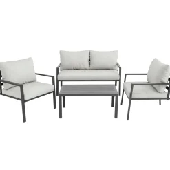 Tectake Zitgroep Göteborg Met Tafel - 4 Personen - Dikte Van De Zitkussens: 10 Cm - Lichtgrijs