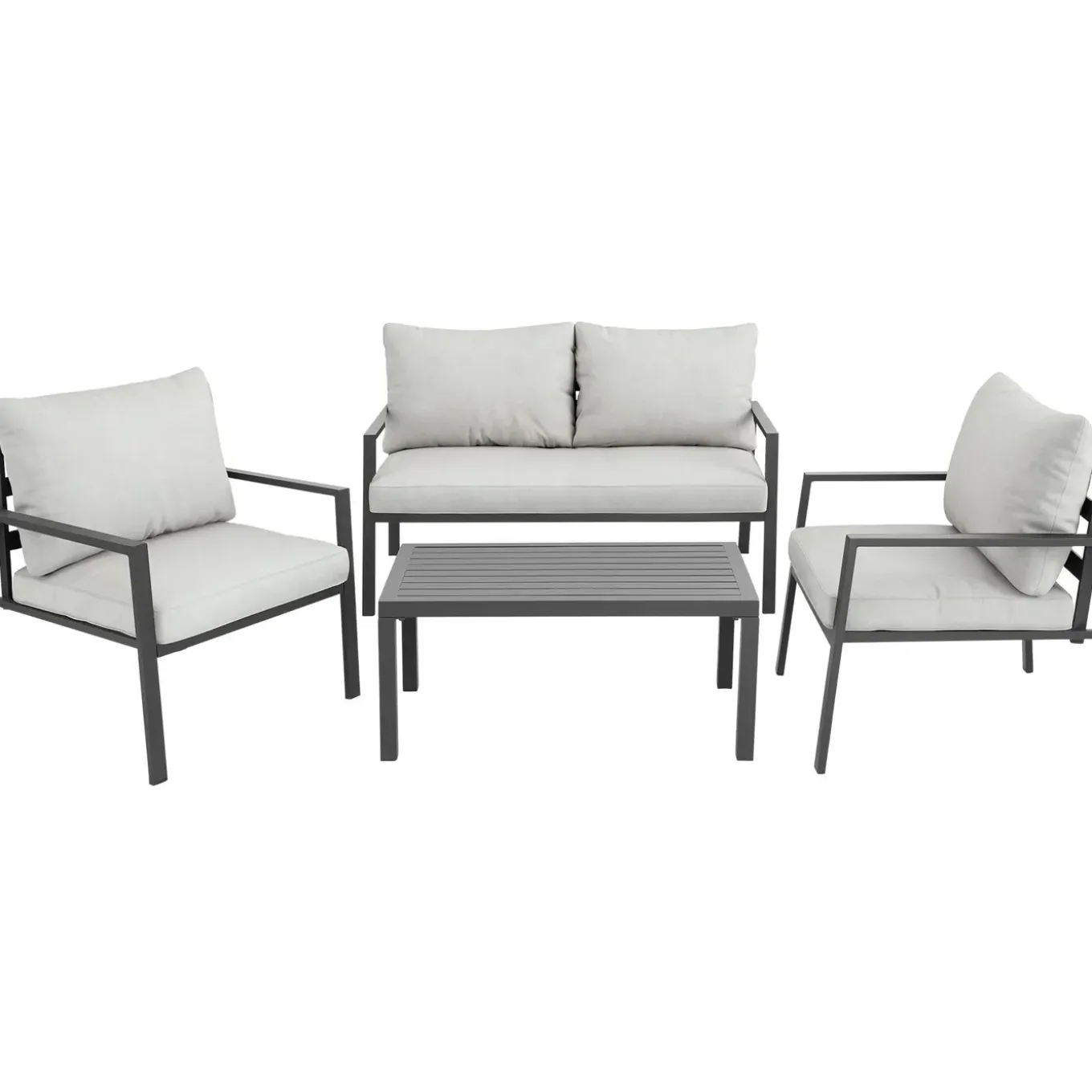 Tectake Zitgroep Göteborg Met Tafel - 4 Personen - Dikte Van De Zitkussens: 10 Cm - Lichtgrijs