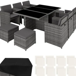 Tectake Zitgruppe Aluminium Und Rotan Schutzhoes - Opvouwbare Rugleuningen - Grijs