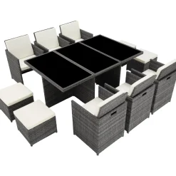 Tectake Zitgruppe Aluminium Und Rotan Schutzhoes - Opvouwbare Rugleuningen - Grijs