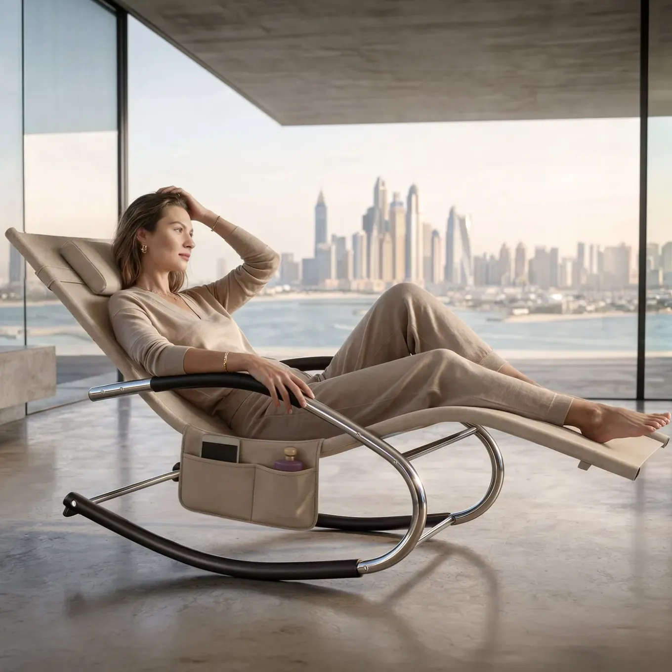 Tectake Zonnebed Taya - Ergonomisch - Schommelfunctie - Beige