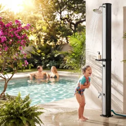 Tectake Zonnedouche - Zwart Zilver - Multifunctioneel Met Watertank En Doucherek