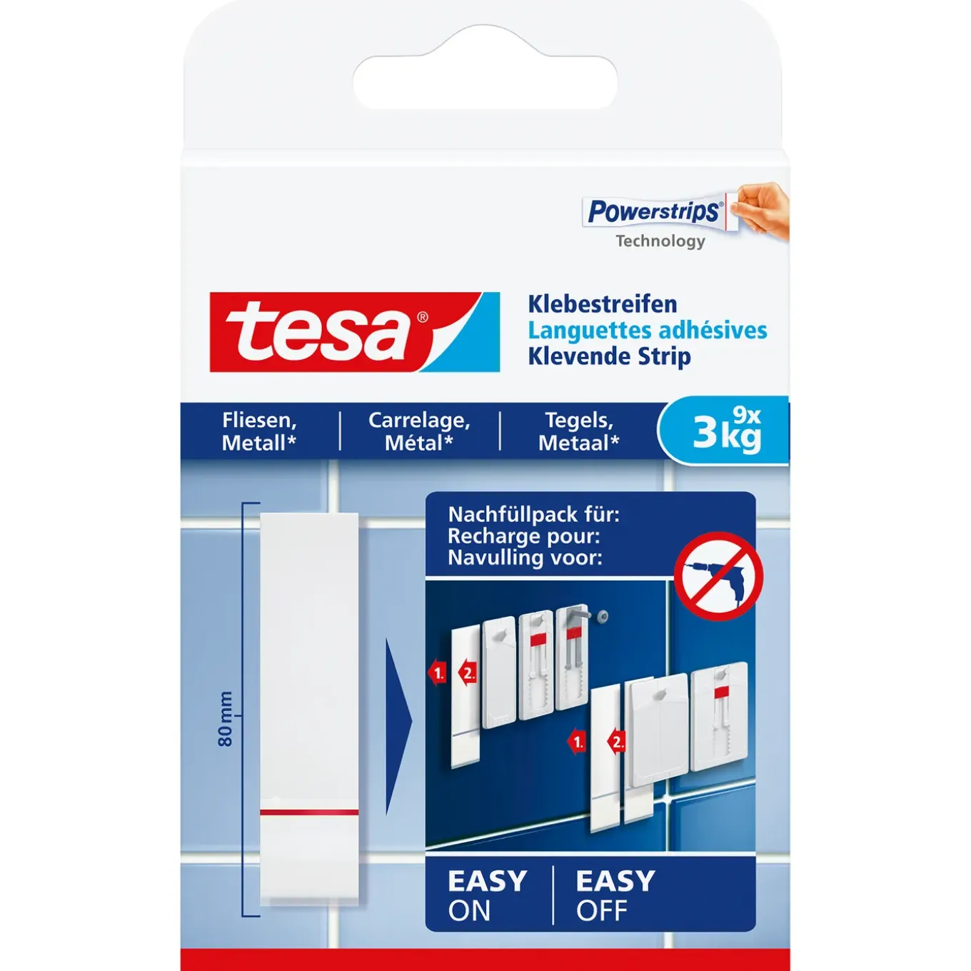 Tesa Dubbelzijdige klevende strips Powerstrips - voor tegels & metaal - 3kg - wit - 6 stuks