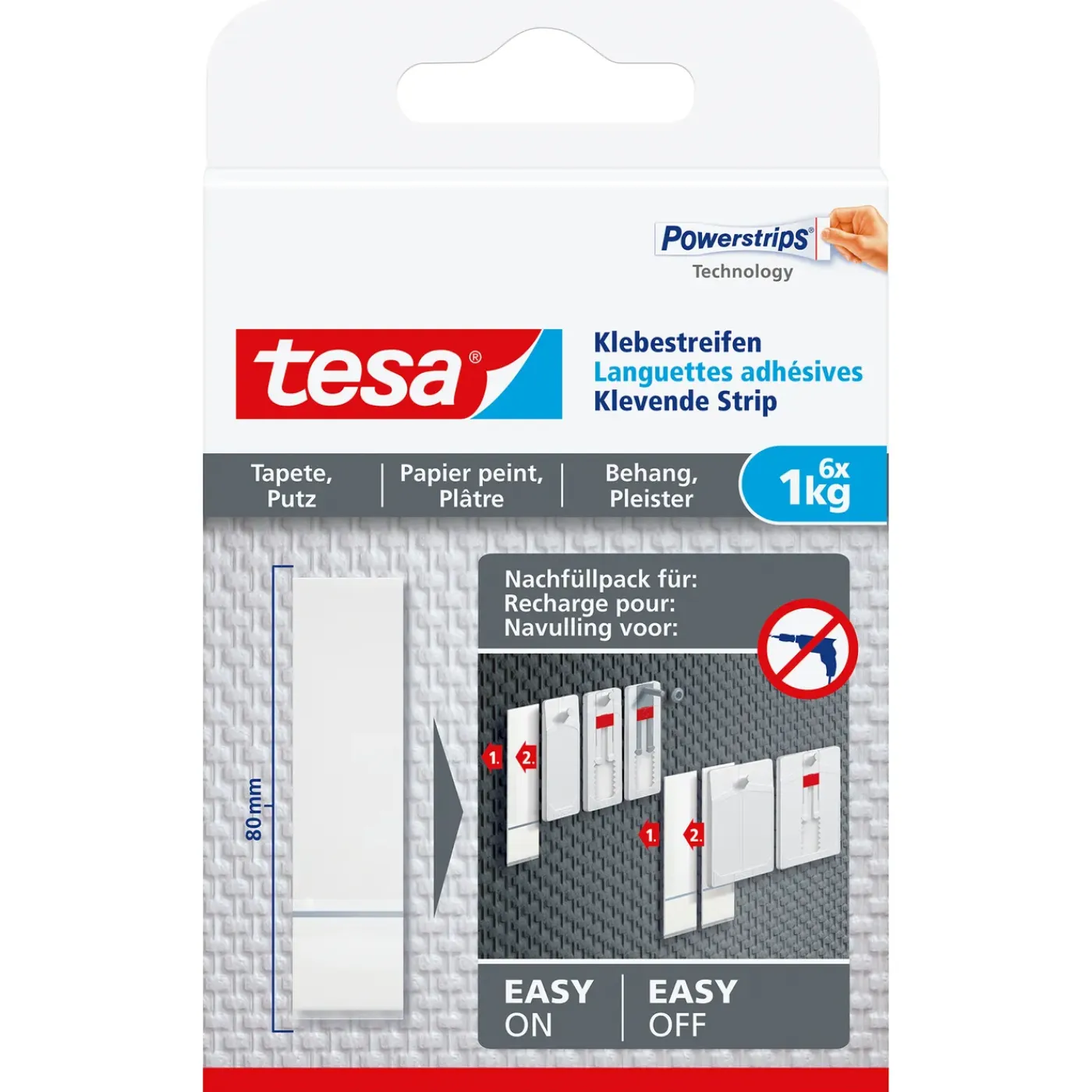 Tesa Dubbelzijdige klevende strips Powerstrips - voor behang & pleisterwerk - 1kg - 6 stuks