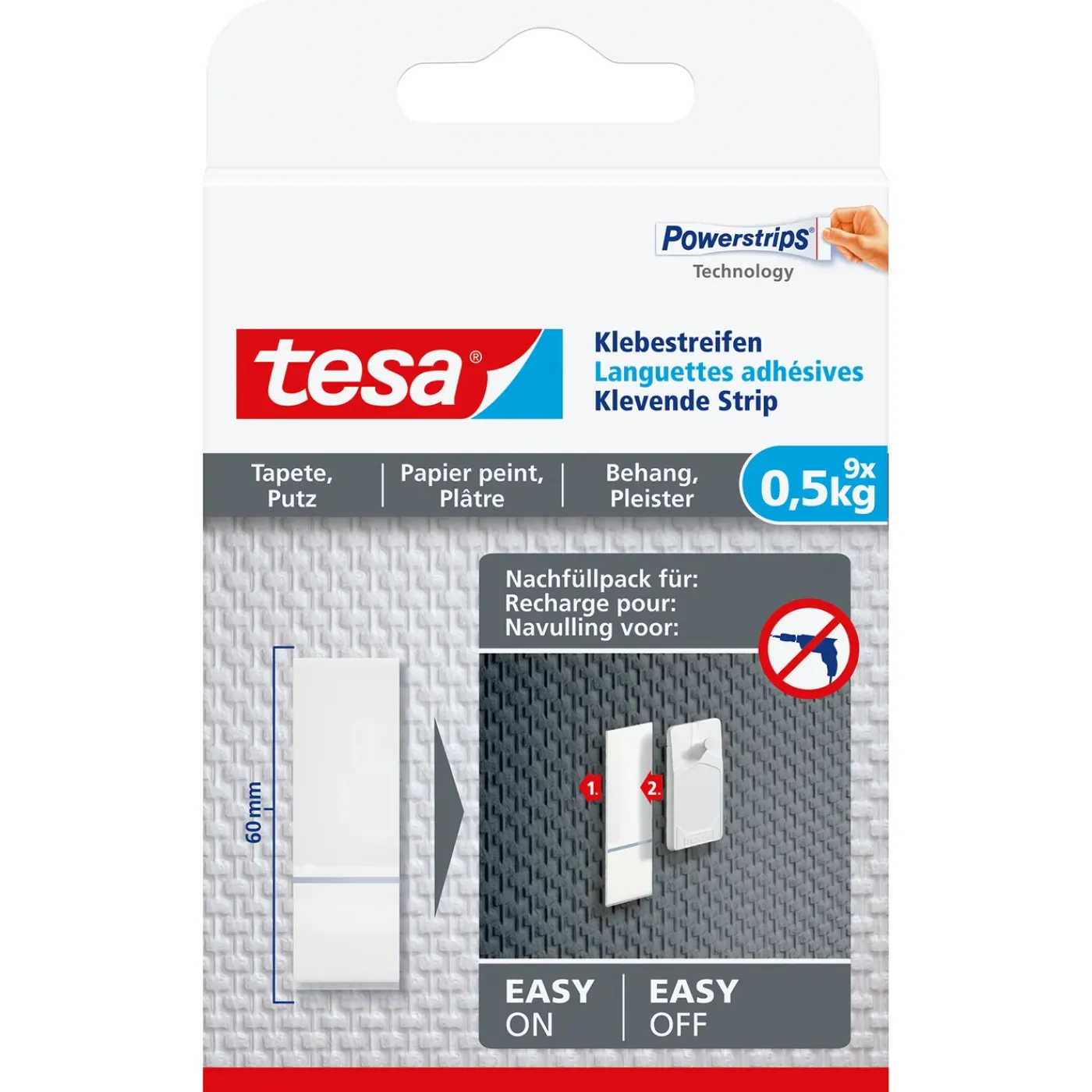 Tesa Dubbelzijdige klevende strips Powerstrips - voor behang & pleister - 0,5kg - wit - 9 stuks