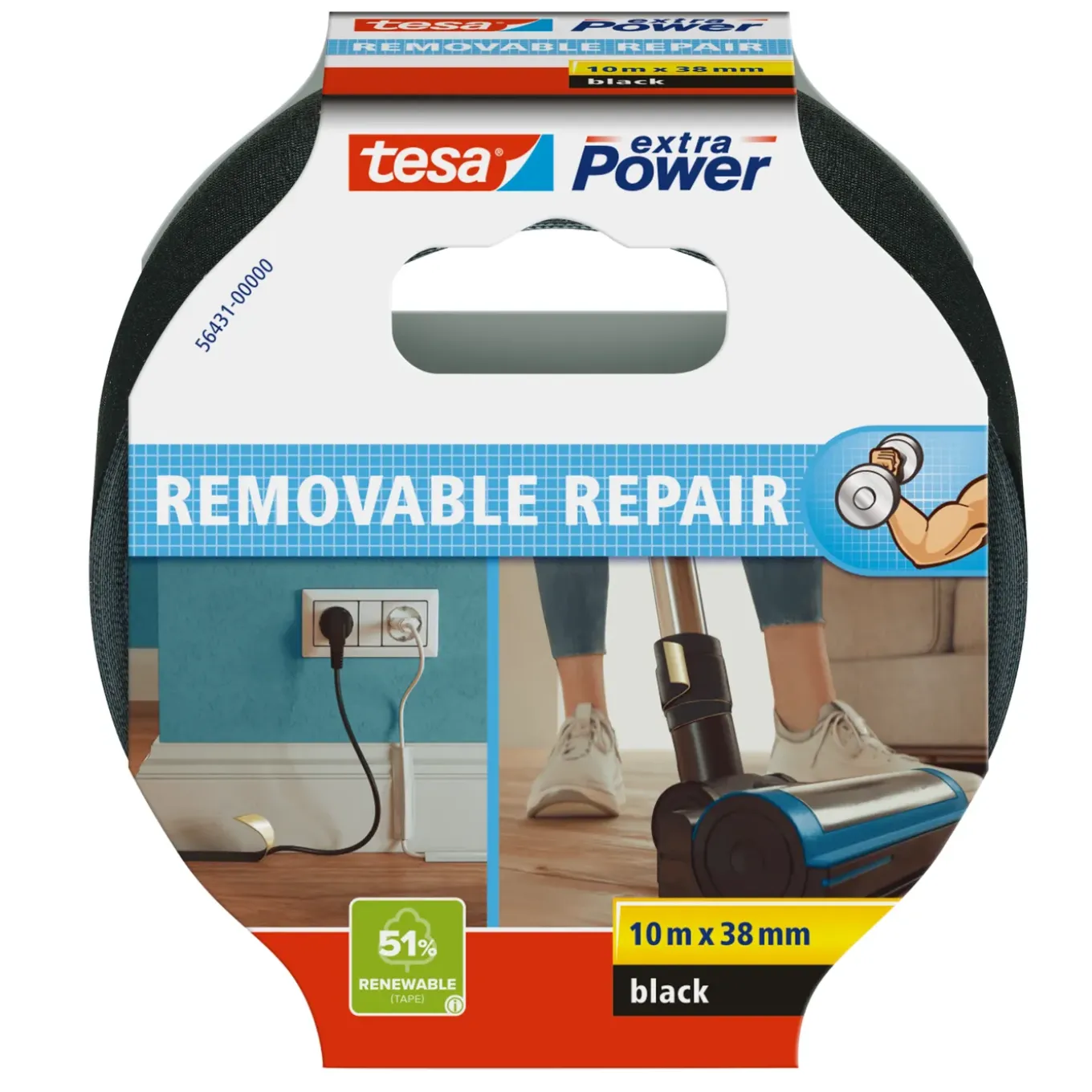 Tesa Duct tape Extra Power Removable - Zwart - 10m x 38mm