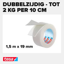 Tesa Montageband Powerbond - Binnen - Transparant - 1.5m x 19mm