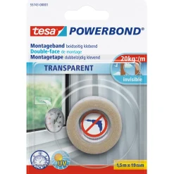 Tesa Montageband Powerbond - Binnen - Transparant - 1.5m x 19mm
