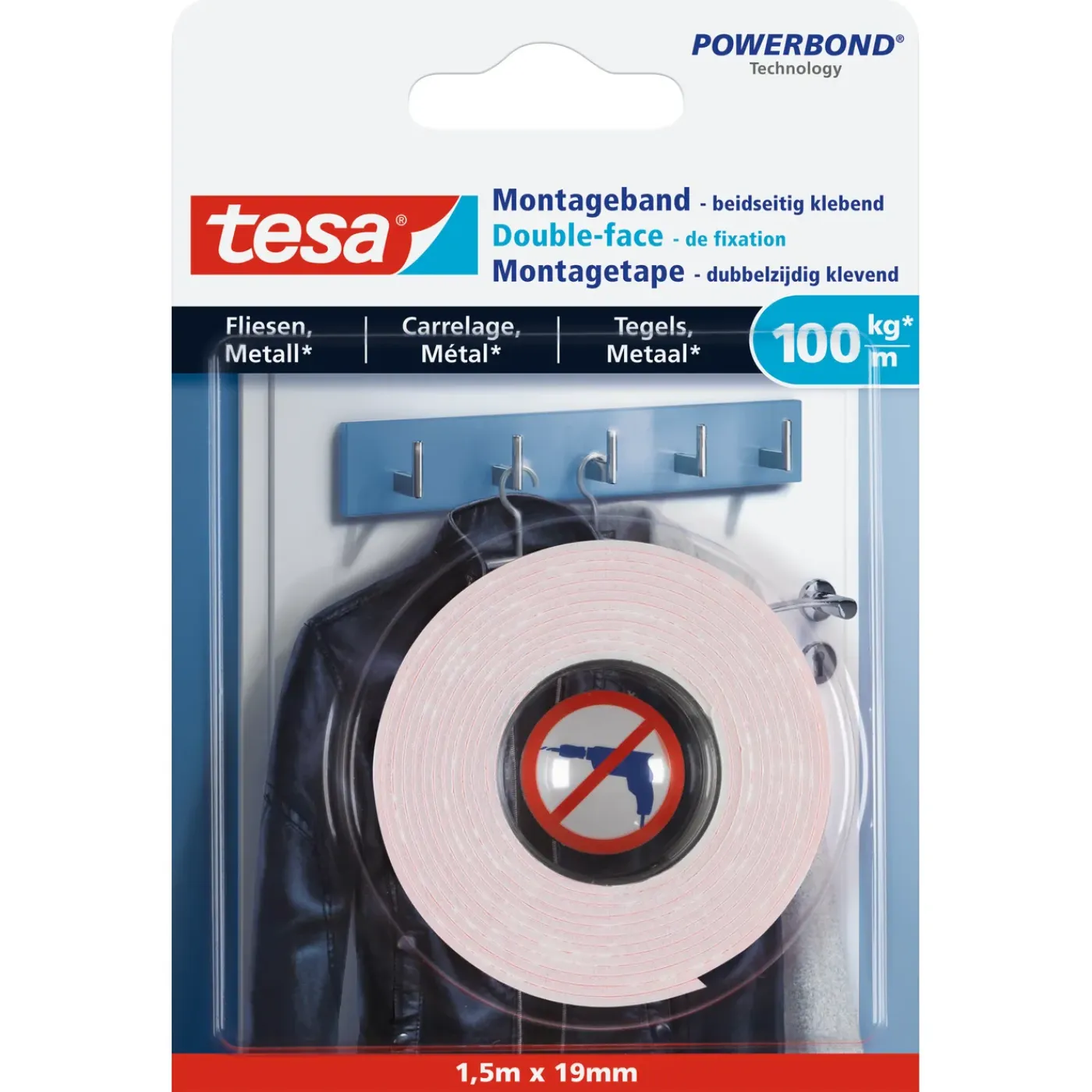 Tesa Montageband Powerbond - Binnen - Transparant - 1,5m x 19mm