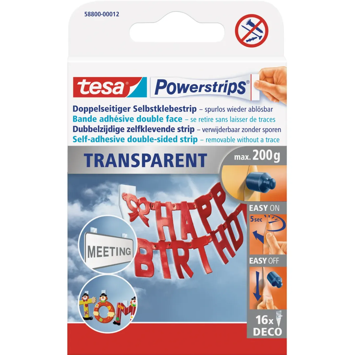 Tesa powerstrips Deco transparant - 16 stuks